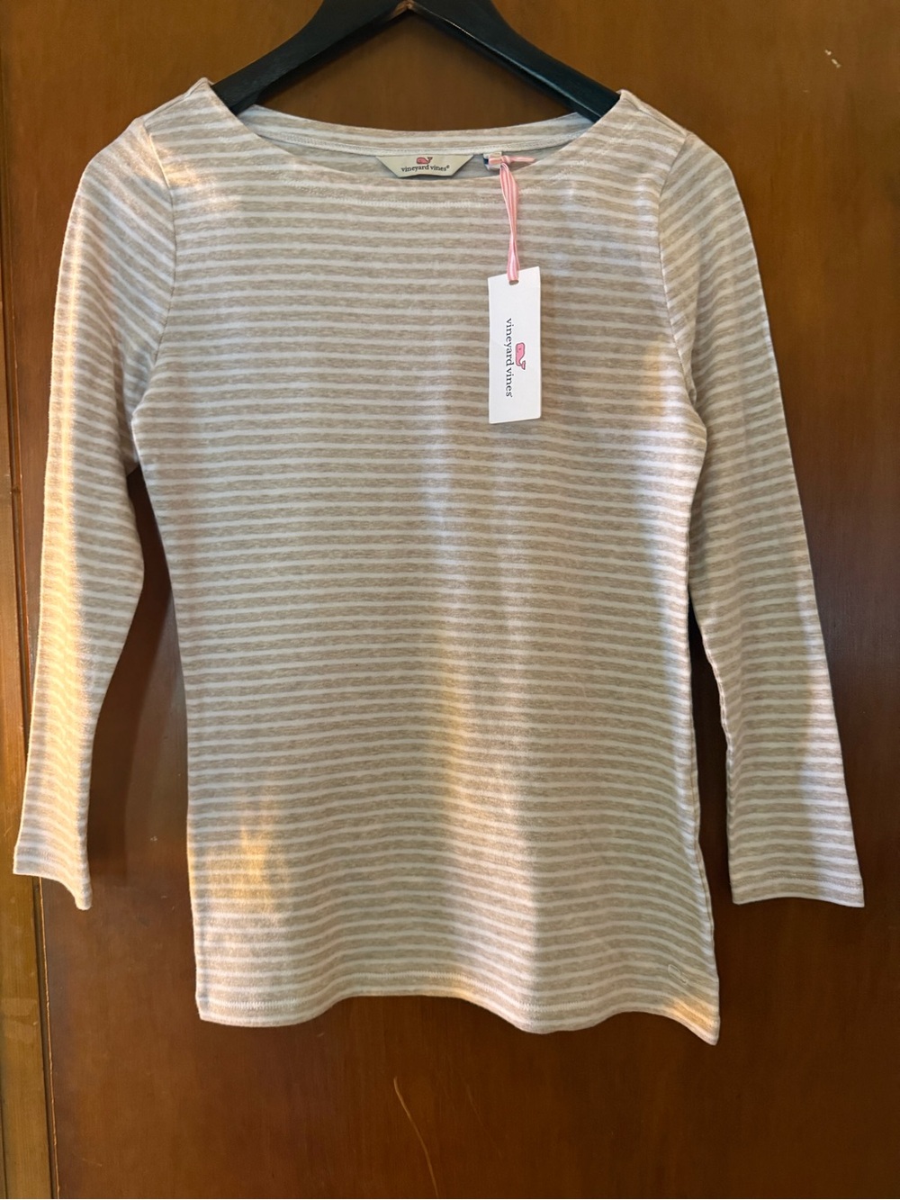 Vineyard Vines Cream & Gray Striped Long Sleeve Tee